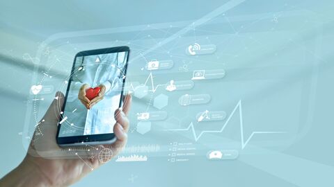 Smartphone mit virtuellen Diagnosesymbolen