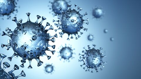 Coronavirus vor blauem Hintergrund