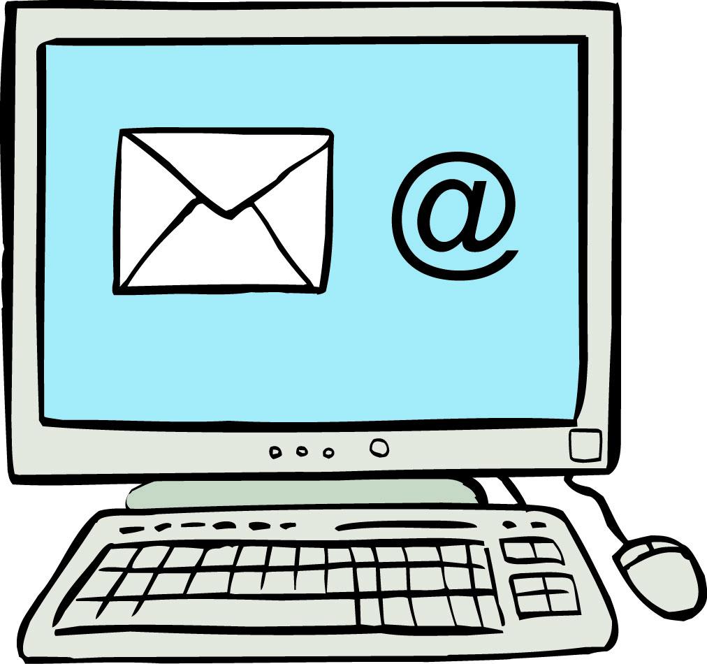 E.Mail Ein Computer-Bildschirm auf dem ein Brief-Umschlag ist. E-Mails schreiben.
