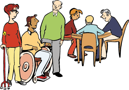 Drei Menschen werden von anderen ausgeschlossen.